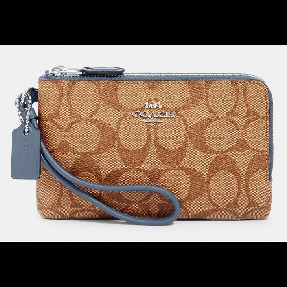 NWT 🔥 Coach Double Corner Zip Wristlet In Signature Canvas